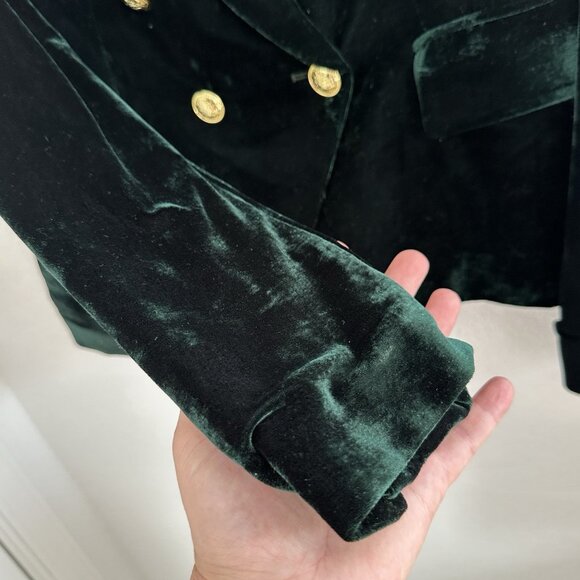 Rachel Zoe Velvet Blazer Jacket Womens M Emerald Green Gold Bttns Steampunk Work - Picture 4 of 14